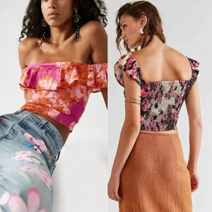 Free People Mimi Off the Shoulder Crop in Terracotta Size Large NWT $78